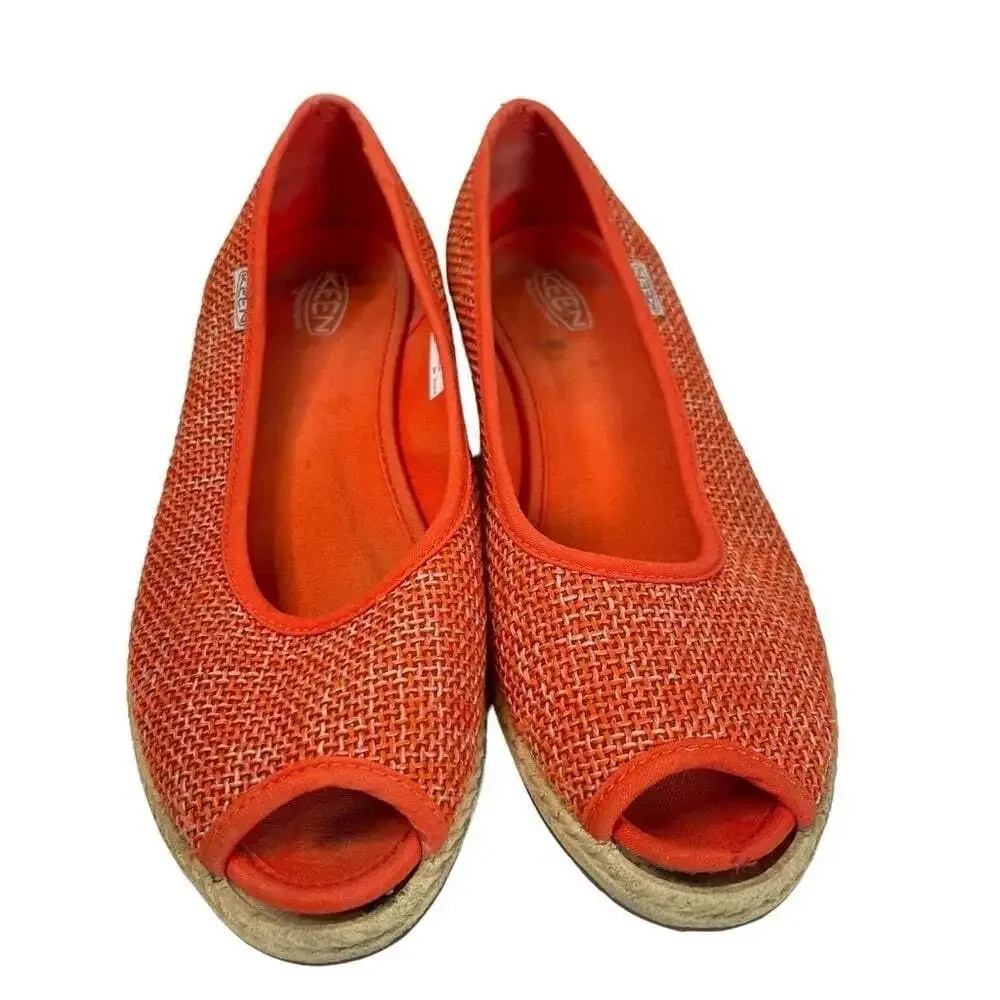KEEN Cortona Wedge Shoes Womens 9 Orange Peep Toe Casual Comfort 1012413
